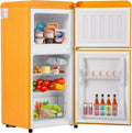 Frigorifero Combinato Ymkua 60L con Freezer Separato e Luce LED, Mini Frigo Bar Giallo 88,8x45,5 cm, Ripiani Rimovibili