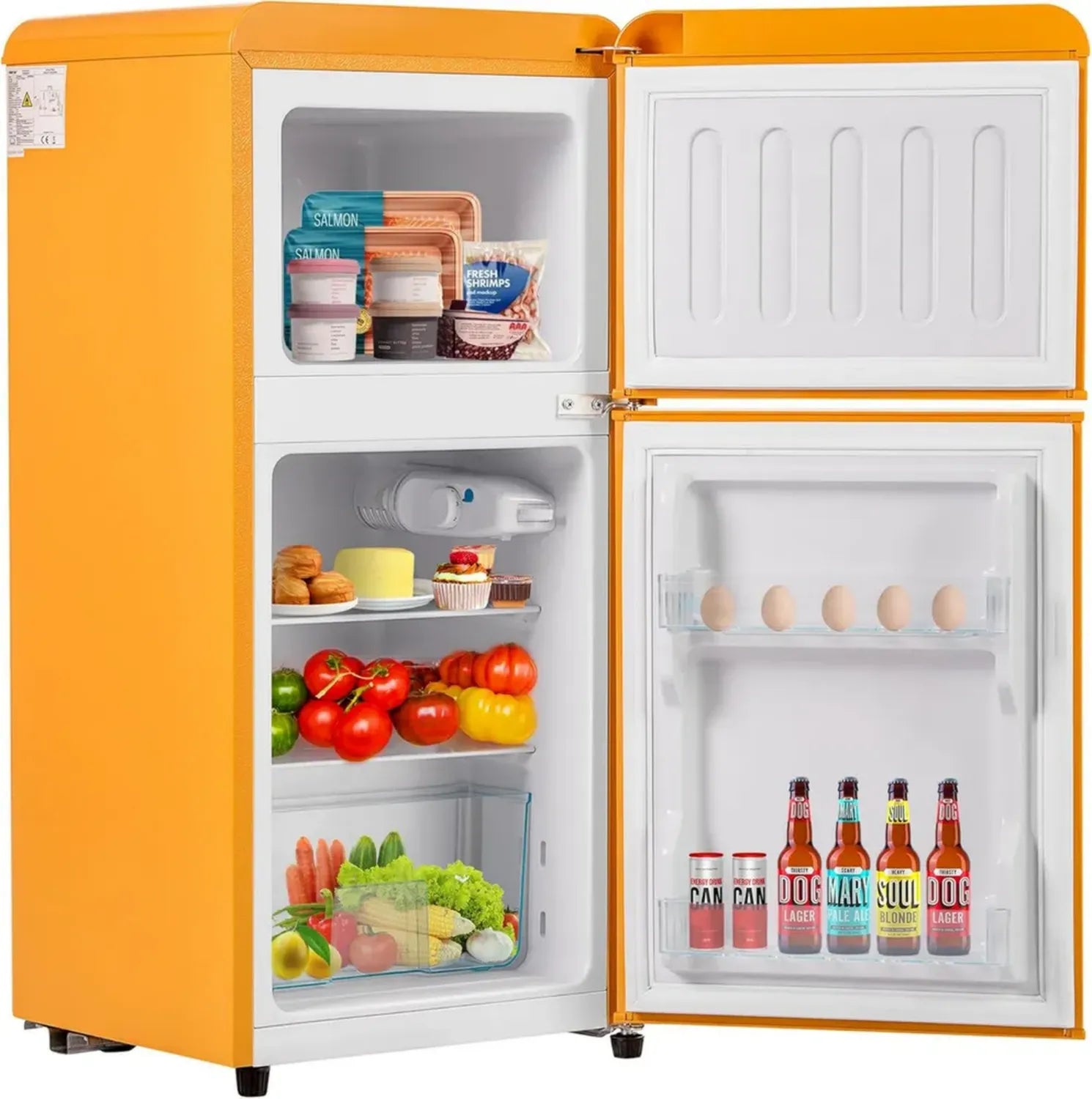 Frigorifero Combinato Ymkua 60L con Freezer Separato e Luce LED, Mini Frigo Bar Giallo 88,8x45,5 cm, Ripiani Rimovibili