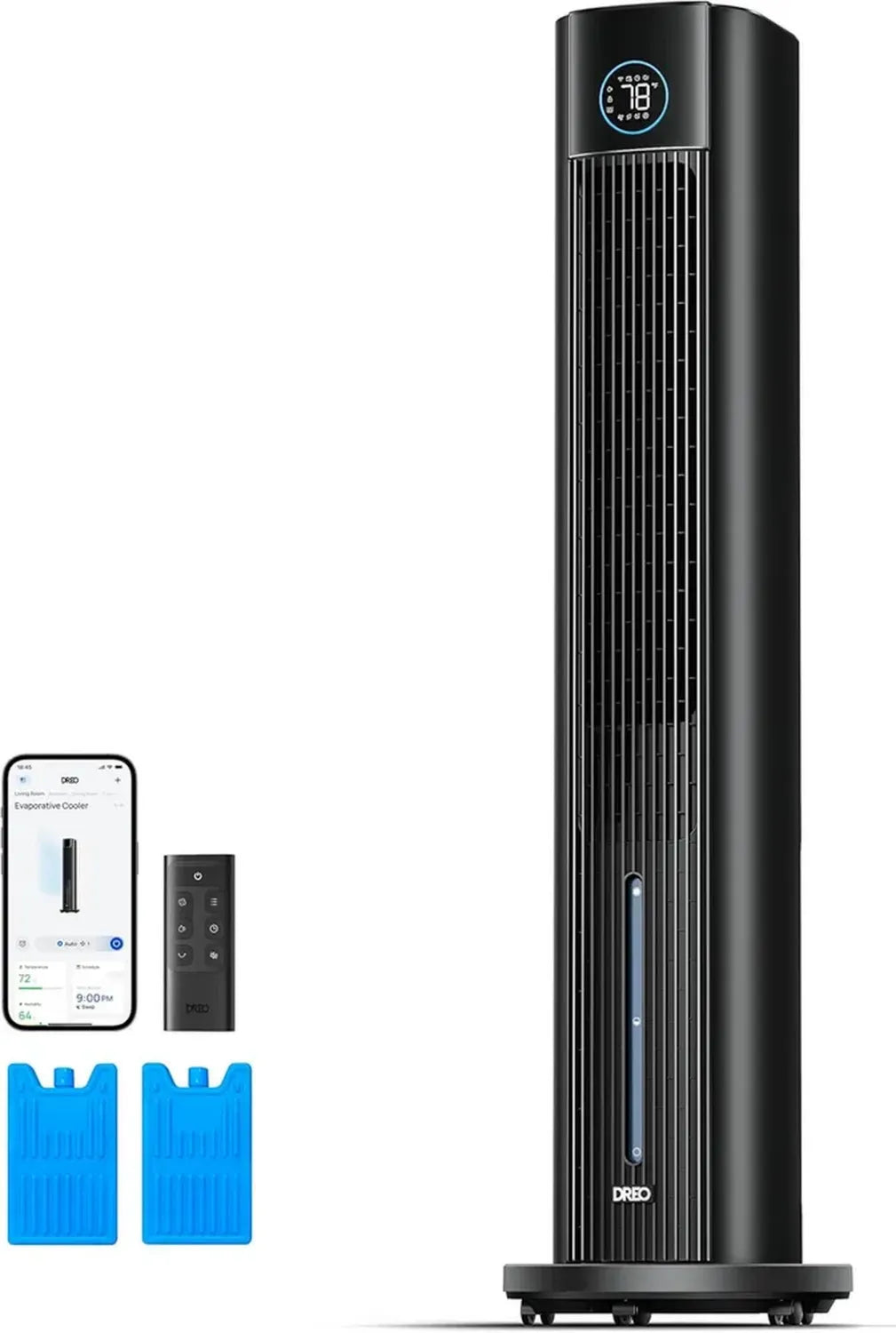 DREO Ventilatore a Torre Silenzioso 110 cm, 4 Velocità e Modalità, Controllo APP, Oscillazione 80°, Timer 12 Ore, Nero