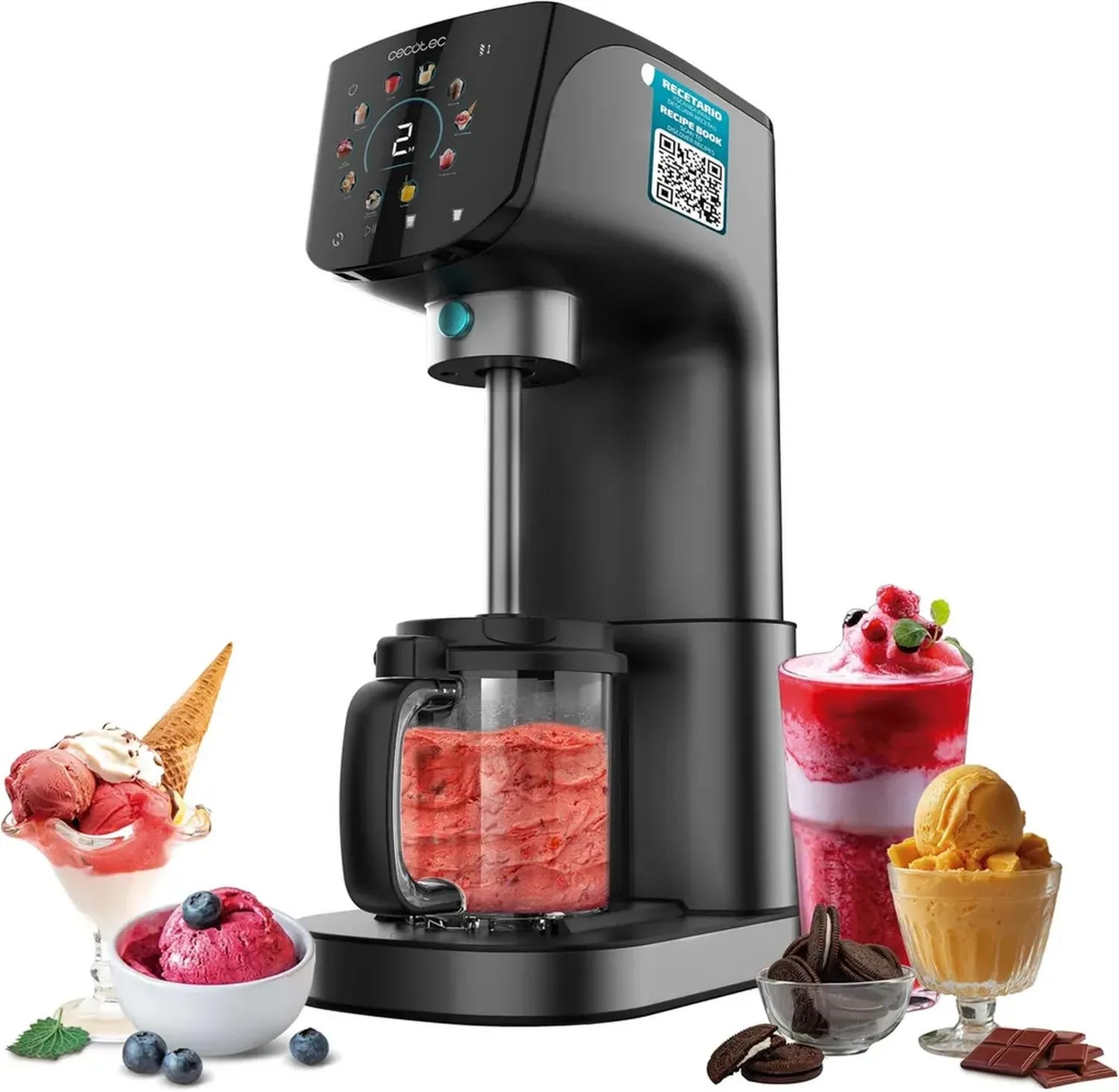 Cecotec Gelatiera 500W - 11 Programmi per Gelato, Sorbetti e Frappè, Touch Screen 2.1L