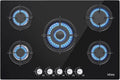 Piano Cottura a Gas 5 Fuochi con Potenza 10500W, Bruciatore Wok e Sicurgas, Dimensioni 73x48cm
