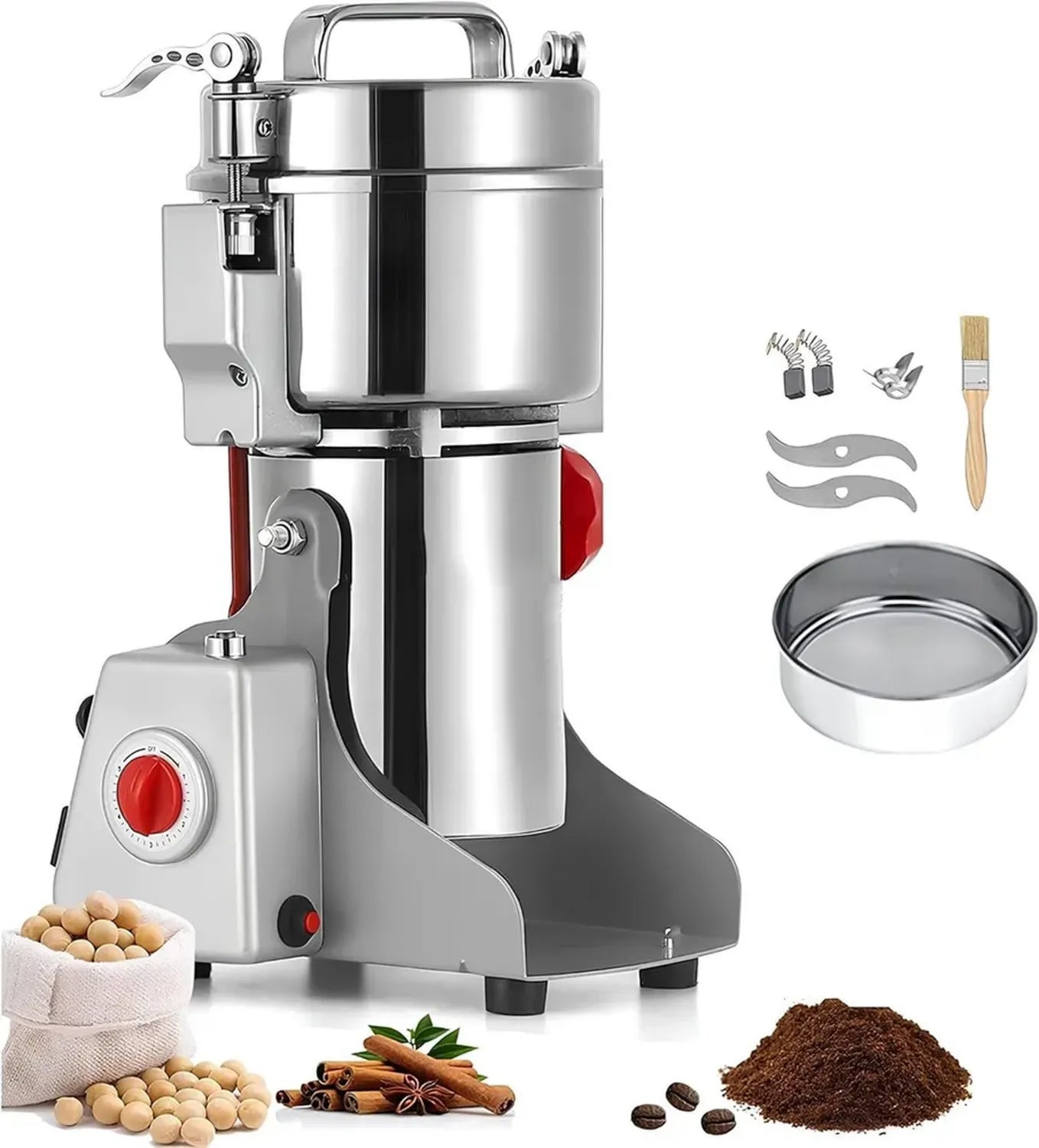 Mulino Elettrico 2500G in Acciaio Inossidabile, 3000W Alta Velocità per Cereali ed Erbe