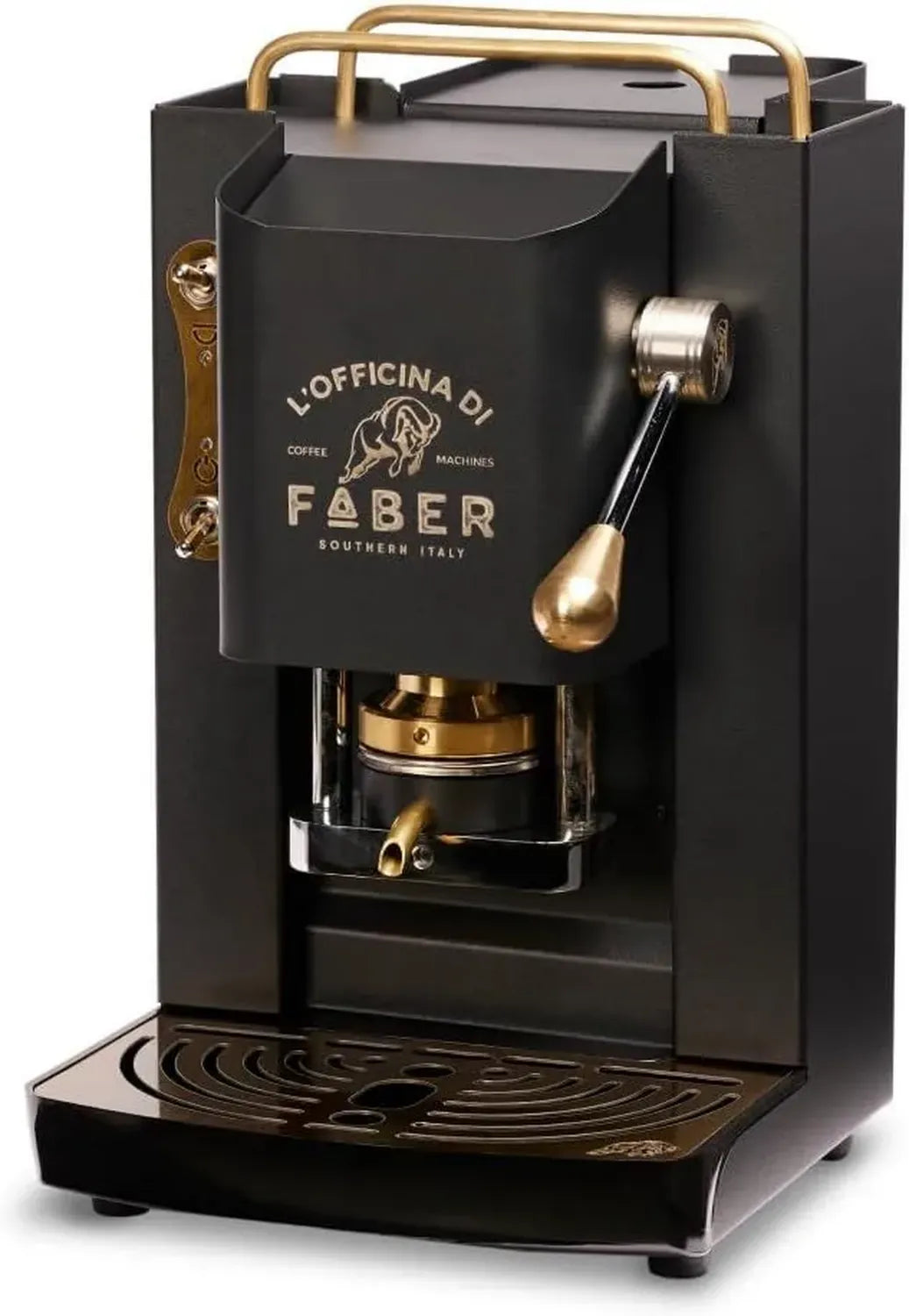 Macchina da Caffè Faber Pro Deluxe a Cialde ESE 44mm, Dettagli in Ottone, Pressa Regolabile, Elettrovalvola Inclusa, Colore Nero Opaco