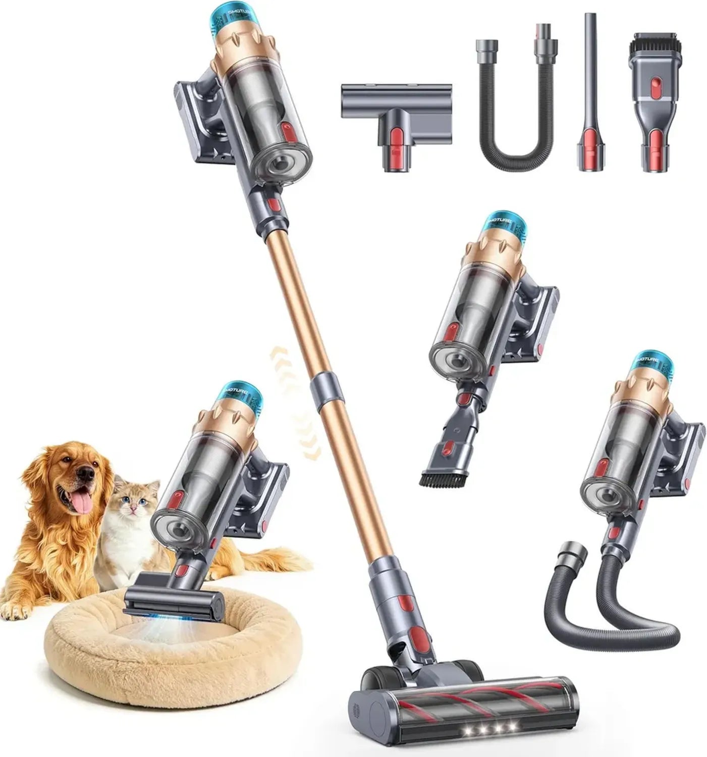 SMOTURE 65 Min - Aspirapolvere Senza Fili 600 W, 50 KPA, Potente e Versatile con Accessori Multipli, Touch Screen, Modalità Automatica, Ideale per Peli di Animali