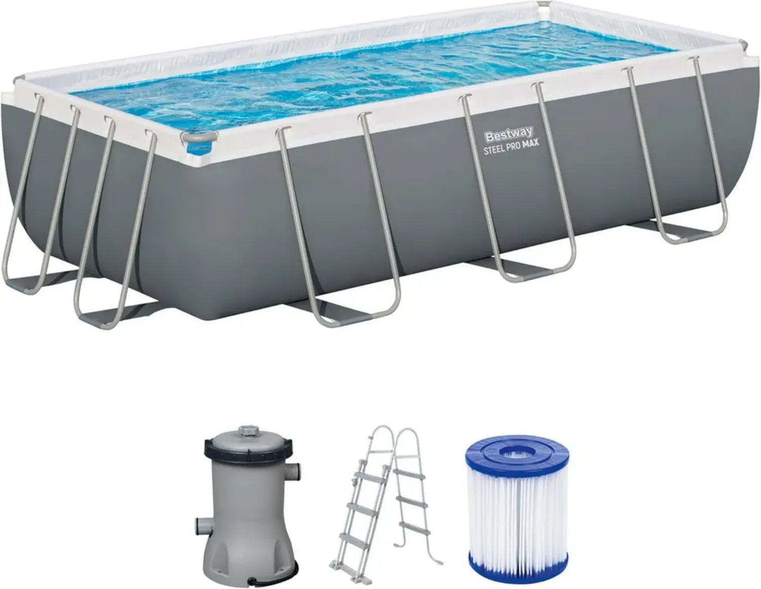 Piscina Rettangolare Power Steel Bestway con Filtro Pompa 404 x 201 x 100 cm, Grigio