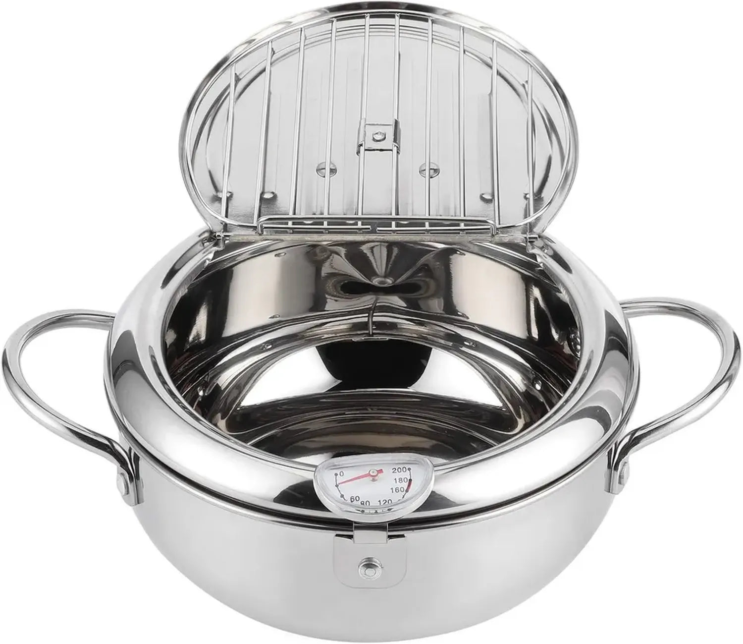 Friggitrice in acciaio inox 304 con termometro, ideale per patatine e pollo, scolapiolio incluso
