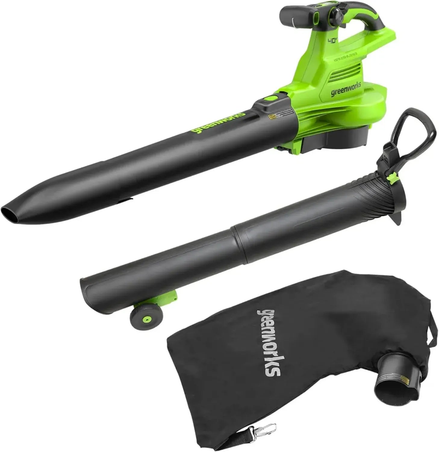 Aspiratore Greenworks GD40BVII senza Fili, Motore Brushless, Velocità 370 km/h, Capacità 14,17 m³/min, Sacco da 45 Litri, Esclusa Batteria e Caricabatterie 40V
