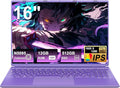 Notebook 16'' con Windows 11, 12GB RAM, SSD 512GB/1TB, N5095 fino a 2.9GHz, Ventola, WiFi 5G, Schermo 2K, HDMI Mini, Tastiera Italiana - Viola
