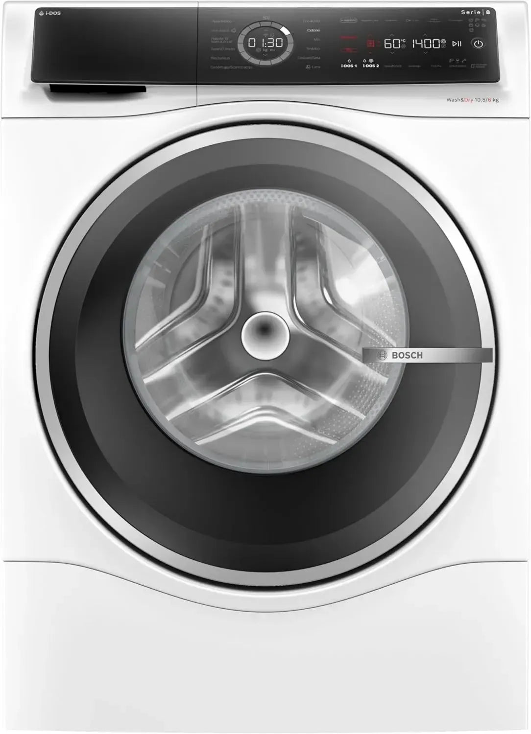 Bosch Serie 8 Lavasciuga Smart 10.5/6 kg, 1400 RPM, Classe D, Dosaggio Automatico, Riduzione Pieghe